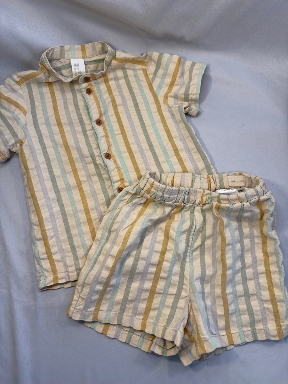 H&M Kids Short Sleeve Button Pajama Set - Cream, Yellow & Mint